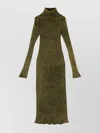 Diesel Stretch Cotton Midi Dress With High Neck In Green