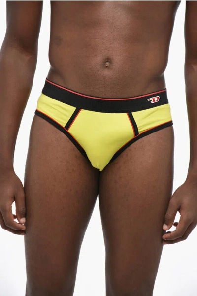 Diesel Stretch Cotton Umbr-andre Brief With Contrasting Edges In Yellow