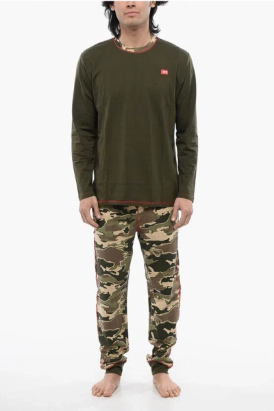 Diesel Stretch Cotton Umset-william Long Pyjamas With Camouflage Pa In Green