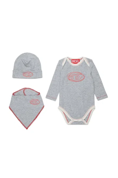 Diesel Babies' Stretch Jersey Birth Set Branded With Oval D Logo In Gray