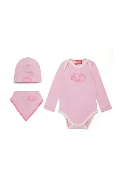 Diesel Stretch Jersey Birth Set Branded With Oval D Logo In Pink