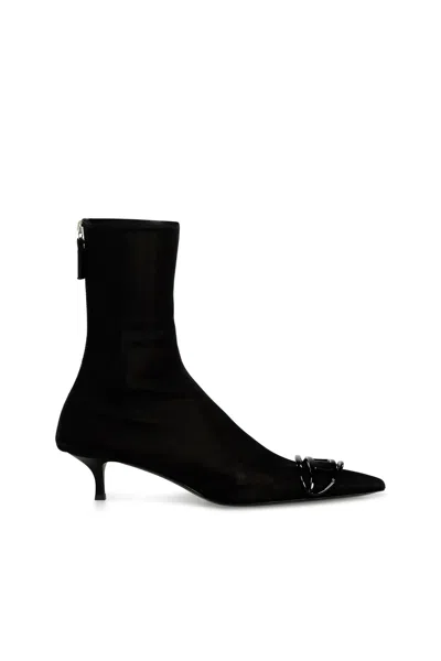 DIESEL D-VENUS-STRETCH-MESH ANKLE BOOTS WITH KITTEN HEEL