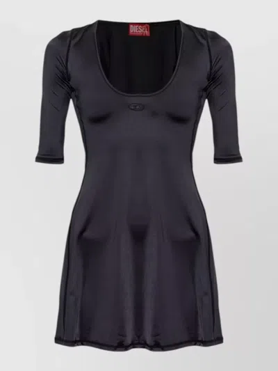 Diesel Stretch Scoop Neckline Short Dress Half Sleeves In Black
