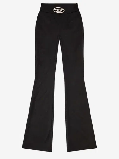 Diesel Stretch Wool Blend Trousers With Metal Oval D In Black