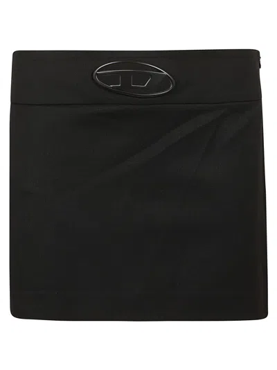Diesel Stretch Wool Twill Mini Skirt In Black