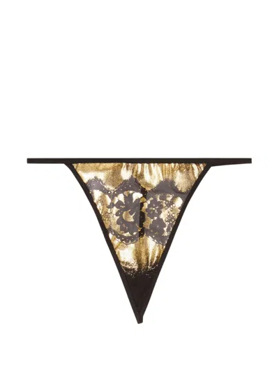 Diesel Stretch-tulle Thong With Metallic Lace Effect In Multi