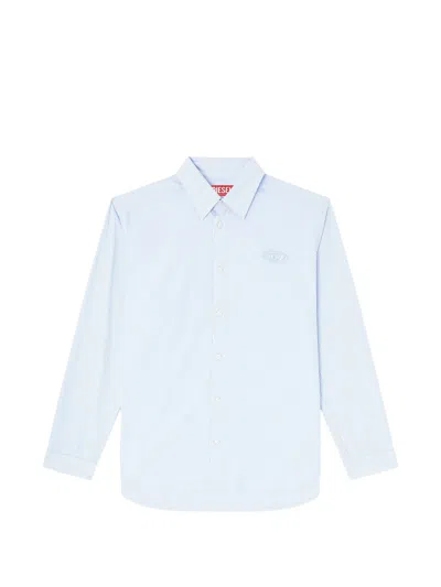 Diesel Striped Cotton Shirt With Embroidered Oval Detail In Blue