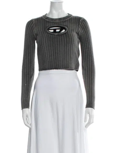 Pre-owned Diesel Striped Crew Neck Crop Top In Grey