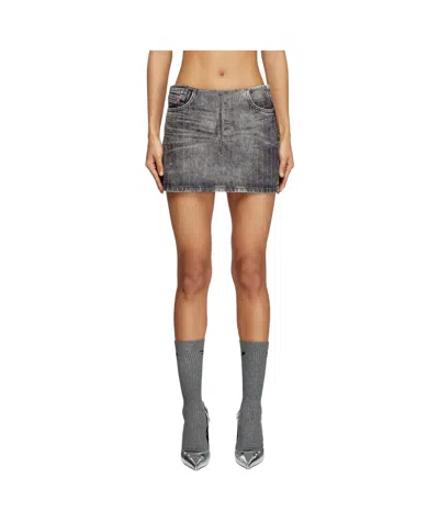 Diesel Striped Denim Miniskirt In Gray