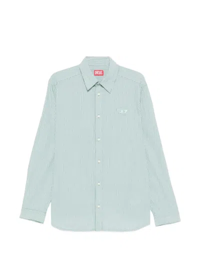 Diesel Striped Shirt Button Down Collar Long Sleeves In Green