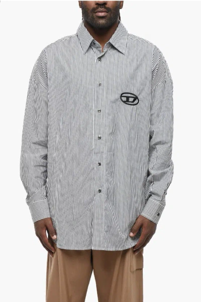 Diesel Striped Poplin Cotton S-douber Shirt With Embroidered Monogr In Blue