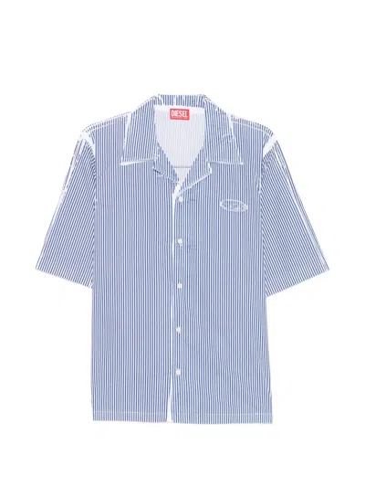 Diesel Short Sleeve Button-down Shirt Size 48 With Embroidered Logo In Blue