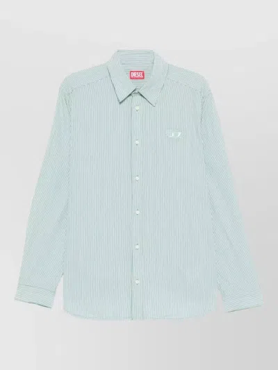 Diesel Striped Shirt Button Down Collar Long Sleeves In Green
