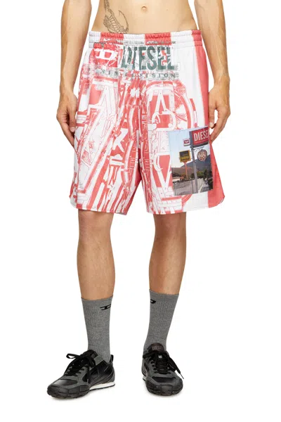 Diesel Striped Shorts With Photo Patches In Multi