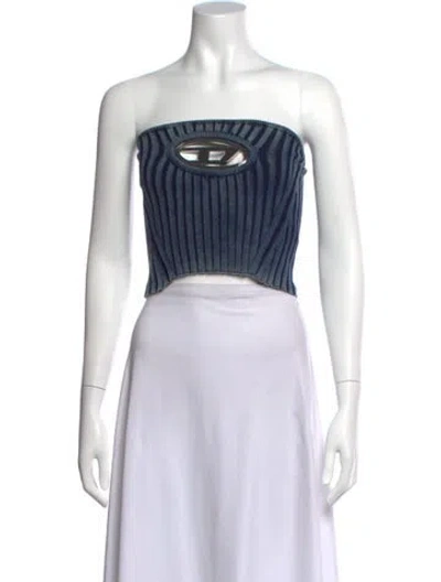 Pre-owned Diesel Striped Strapless Crop Top In Blue