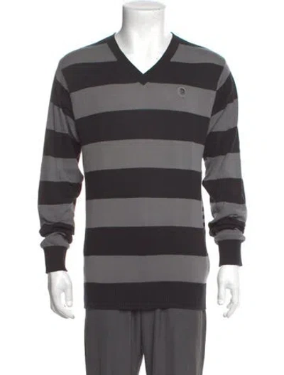Pre-owned Diesel Striped V-neck Pullover In Gray