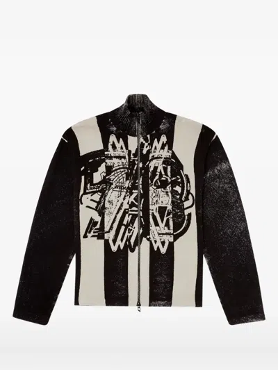 Diesel Striped Zip-up Bomber Jacket In Black