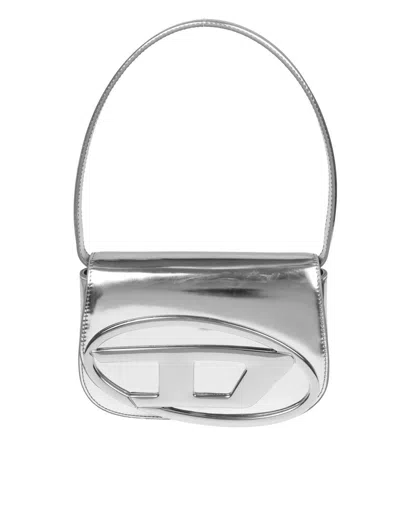 Diesel Structured Bag In Mirrored Leather In Silver