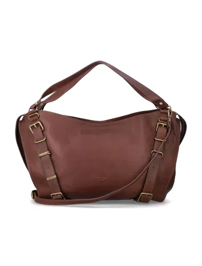 Diesel Structured Brown Leather Tote With Top Handle And Adjustable Straps