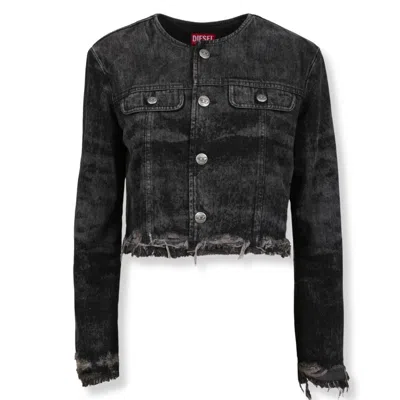 Diesel Laser-engraved Cotton-hemp Denim Jacket In Black
