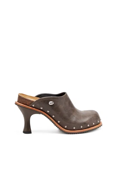 Diesel Studded Leather Mules In Brown