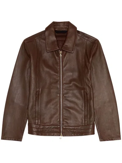 Diesel Leather Biker Jacket In Brown