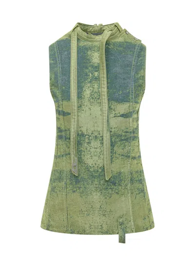 Diesel Stylish Sleeveless High-neck Vest In Green