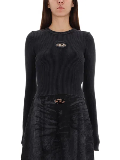 Diesel M-anchor-a Cropped Ribbed T-shirt In Black