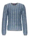 Diesel Crewneck Houndstooth Pattern Sweater In Blue