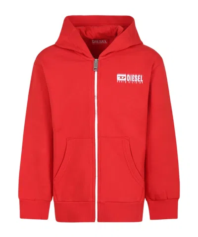 Diesel Kids' Svougzip Over Sweatshirt In Red