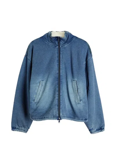 Diesel Sweat Jacket With Denim-effect In Blue