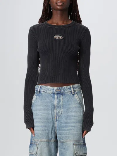 Diesel M-anchor-a Black Ribbed Long-sleeve Top