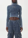 Diesel Women `m-anchor-a` Rib-knit Top With `oval D` In Blue