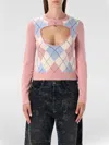 Diesel Cut-out Jumper In Argyle Wool In Pink