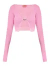 Diesel Ribbed Cropped Sweater With Iconic Closure Detail In Nude & Neutrals
