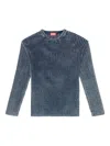 Diesel Textured Knit Crewneck Sweater With Ribbed Finish In Blue