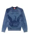 Diesel Phoenix Graphic Crewneck Sweater With Washed Effect In Blue