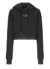 Diesel Oval-d Logo Hooded Cropped Sweatshirt In Black
