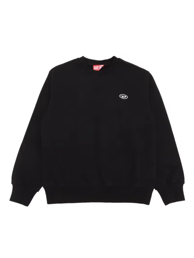 Diesel Kids' Crew-neck Sweatshirt With Embroidered Oval D Logo In Black
