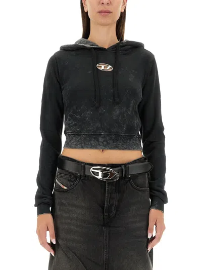 Diesel T-shirt A Maniche Lunghe Con Logo Cut-out In Black