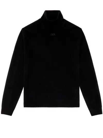 Diesel Black High Neck Sweater With Oval D Logo On The Front In Wool And Cashmere Man In Multicolor