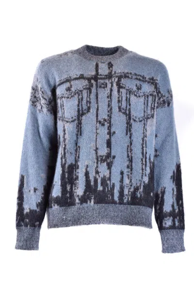 Diesel Crew Neck Abstract Pattern Sweaters In Blue