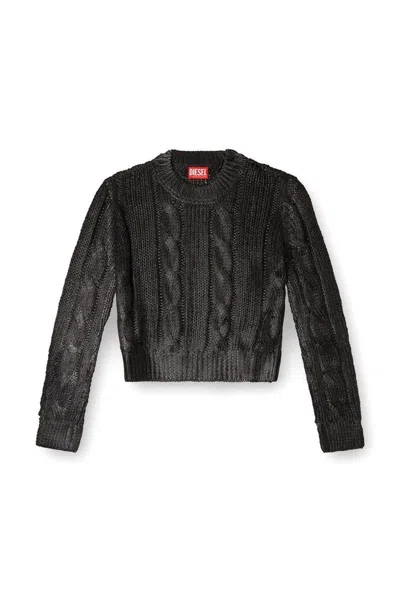 Diesel Cable Knit Crewneck Sweater In Black