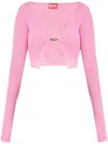 Diesel Ribbed Cropped Sweater With Iconic Closure Detail In Purple
