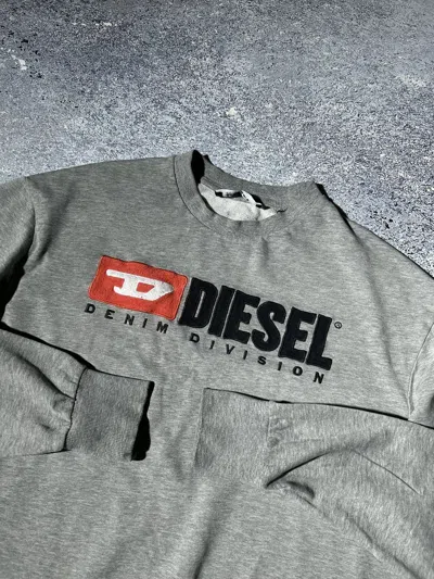 Pre-owned Diesel Sweatshirt Crewneck Denim Division Embroidered Logo In Grey