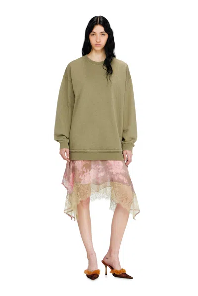 Diesel Sweatshirt Dress With Chiffon And Lace Skirt In Green