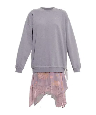 Diesel Sweatshirt Dress With Chiffon And Lace Skirt In Animal Print