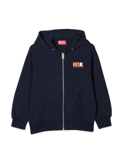 Diesel Kids' Sweatshirt With Logo Hood And Zipper In Blue