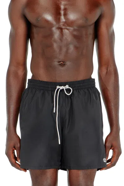 Diesel Swim Shorts With Metallic Oval D Logo In Gray