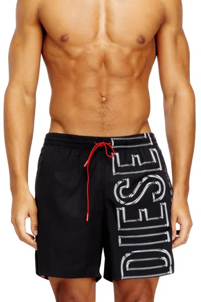 Diesel Swim Shorts With Oversized Logo Print In Black